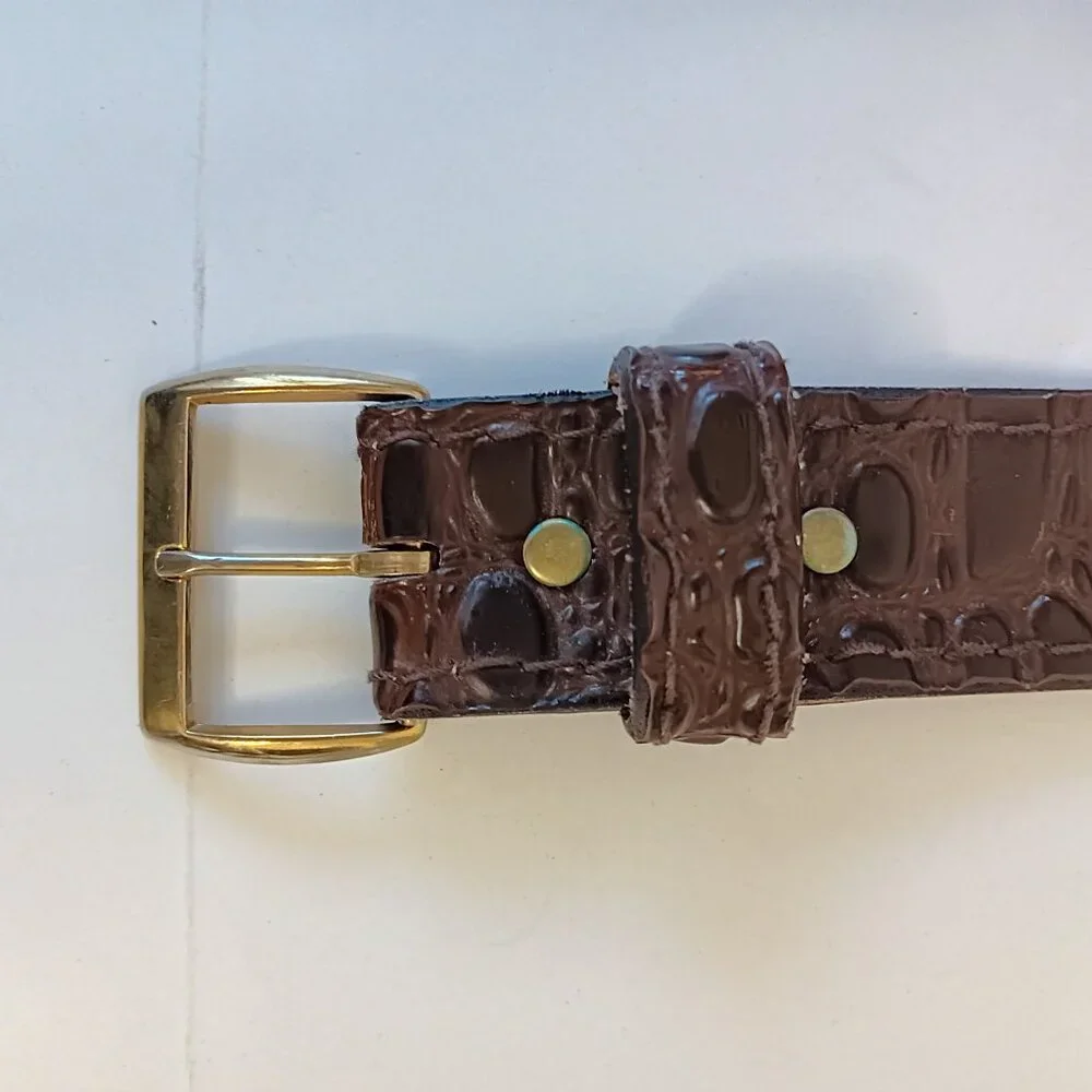 Men's Dark Brown Vinyl On Bonded Leather Embossed Crocodile 1.5